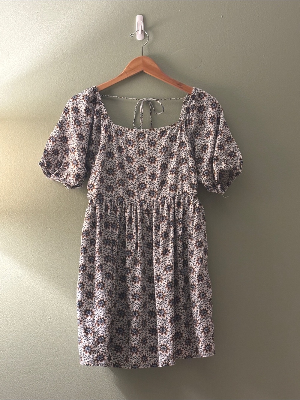 LOFT Cream Mini Dress with Navy & Brown Floral Print